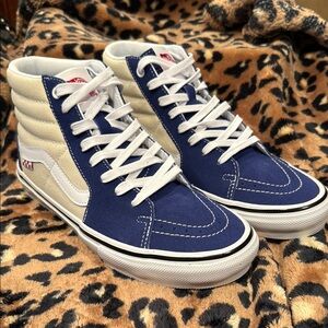 Vans Blue and White Skate Sk8 High-Top Sneakers